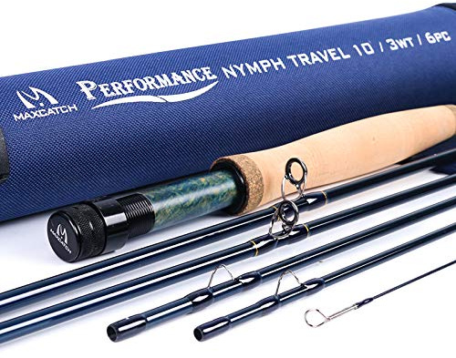 MAXIMUMCATCH Maxcatch Performance Nymph Fly Fishing Rod in 2/3/4wt: 10ft/11ft, IM10 Carbon, AAA Cork Handle, Cordura Rod Tube and Fly Rod Combo Kit Available