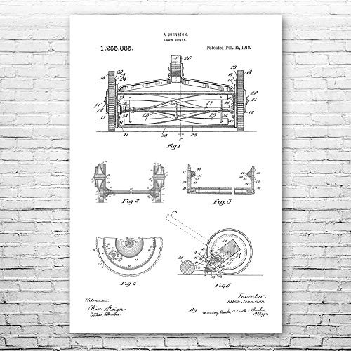 Reel Lawn Mower Poster Print, Hardware Store Decor, Garage Wall Art, Gardener Gift, Landscaper Gifts, Tool Shed Art Black & White (20 inch x 24 inch)