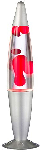 etc-shop Tischlampe LED Lavalampe Kinderzimmer Tischleuchte Beistelllampe mit Blasen in rot, Metall Glas silber, DxH 10x41 cm