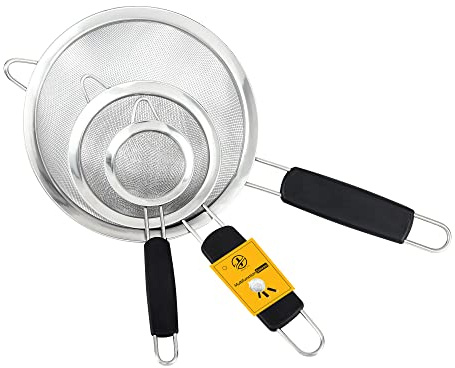 Jojeys Pack of 3 Black Sieves and Strainers Set - Metal Sieve and Strainer, Fine Mesh, Rust Free