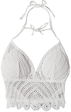 GORGLITTER Bikini Cover Up Top Mujer Cover Up Playa Top Punto Crop Top Poncho Verano Cuello Halter Tankini Top, Blanco, M