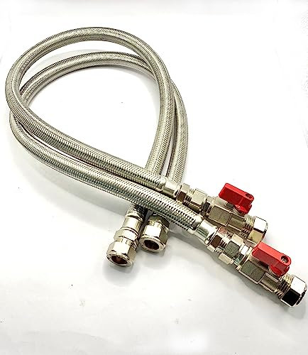 Greened House Flexible Hose x2 for Kitchen Plinth Heater 15mm Compression 700mm Length On/Off Valve Compatible with All Plinths Including Bidex/Smith’s/Myson/Kickspace Plinths.