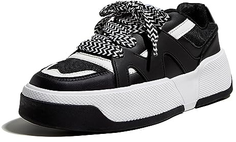 LUCKY STEP Zapatillas de Moda con Plataforma para Mujer Cómodas Suela Gruesa para Caminar y Tenis (Negro/Blanco, 11US-42EU-9UK)