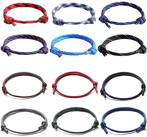 Sqxaldm 12 Stück Geflochtene Armbänder Set für Männer und Frauen – Bunte Marine Seil Schnur Nautische Surf Armbänder Verstellbar und Unisex Haltbar und Bequem für Geburtstage und Feiertage