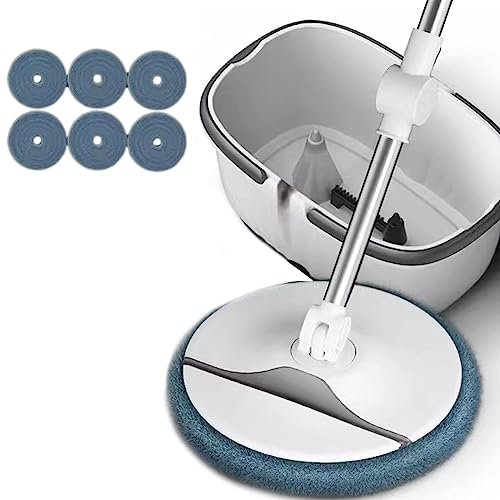 Spinnmopp Och Hinksats - Självrengörande Torr Våt Spinnmopp - Självvridande Plattmopp Med 6 Mikrofiberkuddar Och 53-tums Handtag I Rostfritt Stål, Lämplig För Lövträ, Trä, Laminat, Kakel