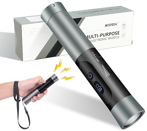 HISPOX Electronic Whistle with Flashlight, Adjustable Volume Level, Rechargeable Whistle 3 Tones High Volume Sport Whistle for Coaches Referees Teacher Training Outdoor Camping