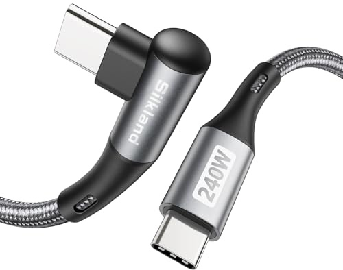 Silkland USB-C to USB-C Kabel 1M 90Grader, 240W 48V/5A, PD3.1&QC4.0+ Vinkel | Type-C to Type-C Snabbladdningskabel för Galaxy S26 Ultra S25 S24 S23 S22 S21, MacBook Pro/Air, iPad Pro/Mini, Pixel