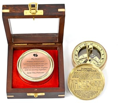 Brass Nautical - Anniversary Sundial Clock Gift for Him or Her - Unique Gift Ideas for Husband or Wife, Men Wedding Anniversary 50th 40th 25th 20th Year Celebration (Gold Brass Color)