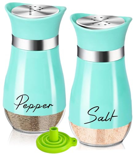 UDQYQ Stainless Steel Salt and Pepper Shakers Set with Glass Bottle, Spice Dispenser Kitchen Accessories for Home,Kitchen, Restaurant, Dining Table (Turquoise)