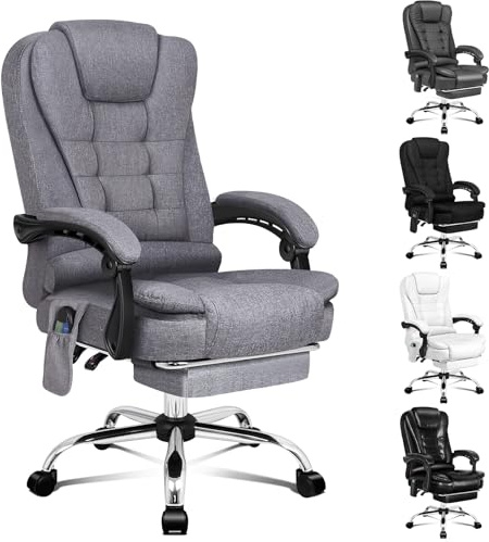 ALFORDSON Chaise de Bureau de Direction, Fauteuil Ergonomique avec Support Lombaire, Desk Chair avec Accoudoirs et Dossier, Chaise avec Fonction de Massage, Tissu, Gris Roche