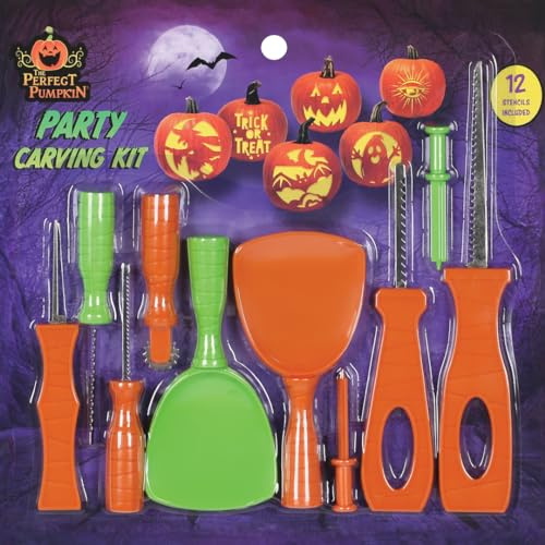 JUST FOR PARTY Halloween Pumpkin Carving Kit,10 Pieces Professional Tools with 12 Pumpkin Carving Stencils