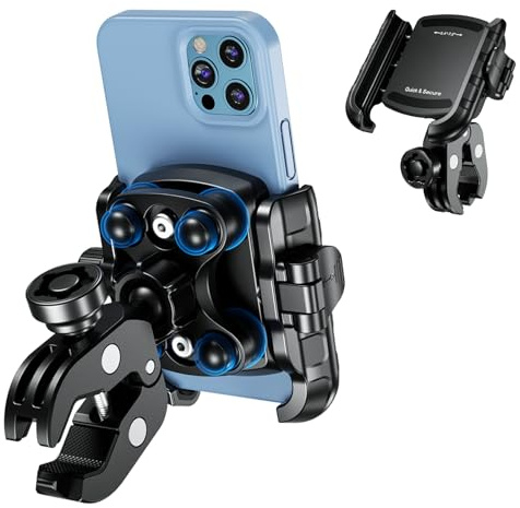Thlevel Support Téléphone Moto Support Téléphone Vélo Anti-Vibration Antivol pour 5,4-7,2 Pouces Smartphone et Guidon de 0,47-1,77 Pouces