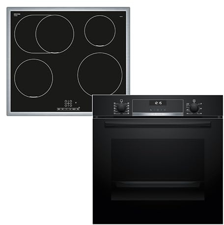 Bosch HBD635CS64 Backofen-Set, Einbau-Backofen 60 cm, HBG537BB3, Serie 6, EcoClean, 3D Heißluft, Soft Close, Schwarz & Induktionskochfeld 60 cm, PIF645BB5E Serie 4, PowerBoost, Edelstahlrahmen