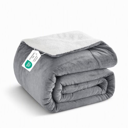 Thick & Warm Sherpa Fleece Blanket Extra Large Size for Winter Bed | Fluffy Soft & Cosy Throw for Sofa Couch Camping, Machine Washable Plush Blankets, All Season Comforter, Grey, 243x304cm