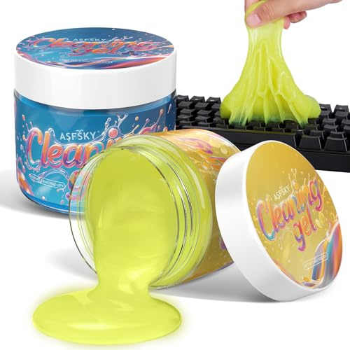 ASFSKY 2 pièces Gel Nettoyant Voiture Cleaning Gel Nettoyage Clavier Réutilisable Nettoyant Clavier Slime Nettoyage Voiture Interieur Voiture pour Voiture, Ordinateur, Imprimante(Bleu+Jaune)