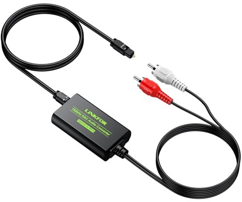 LiNKFOR Convertidor Óptico a RCA con Cable RCA Macho de 1.8 m,Conversor Audio Analogico a Digital para HDTV BLU Ray DVD Sky HD Amps TV Box