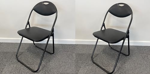 SuperGift.com Folding Chair Padded Paris Faux Leather Heavy Duty Steel Metal Frame Folding Back Rest Chair for Home Garden Office Dining (Black 2 Pack)