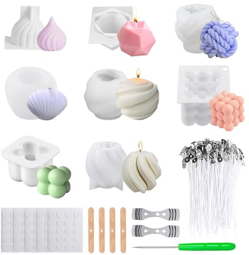 Stampo in silicone per candele,8 pezzi stampi in silicone,stampi per candele in silicone per affondare, fai da te candele stampo,per decorazioni fai da te, regali, sapone artigianale, budino