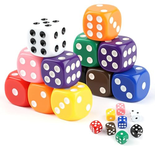 20 Stück Spielwürfel, 16 mm Bunt Würfel mit Abgerundeten Ecken, Robuste D6 Dice Set für Brettspiel Zubehör, Würfelspiele, Freizeitaktivitäten, Partys, Feiern und Mathestunden