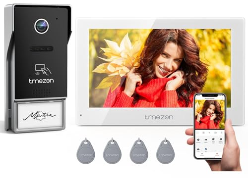 TMEZON Videoportero WiFi 2 Hilos, Video Portero Automático 1080P, 7Pantalla Táctil a Color, Visión Nocturna, Apertura por APP y Tarjeta, Detección de Movimiento, Grabación y Reproducción,Impermeable