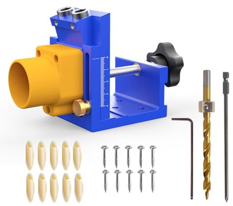 Perforatore obliquo regolabile per la lavorazione del legno - Testa a vuoto per utensili di perforazione di precisione con doppia scala (metrico/imperiale) e punta da trapano da 9,5 mm (blu)