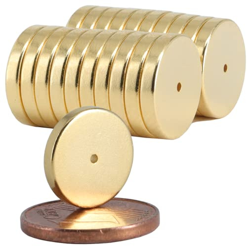 20 Stück Neodym Magnet Mini Ringmagnete Mit Loch Bohrung 1mm Ringmagnet 12mm x 2mm Scheiben Magnete Stark - Flach Rund -Gold Stark