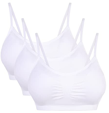 Vertvie Dam stretch utan bygel, push-up-, yoga-, sport-bh, uppsättning för fitnessträning, stoppning, 2-pack / 3-pack, 3 vit, S
