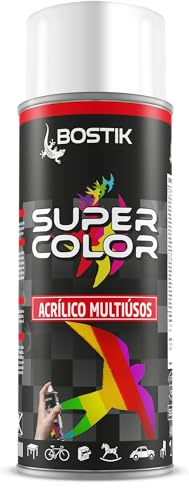 Bostik SUPER COLOR BLANCO MATE RAL 9010, Pintura en Spray Acrílica para Uso Profesional y Doméstico, Multiusos, Secado Rápido, Acabado Brillante, Interior y Exterior, Bote 400 ml