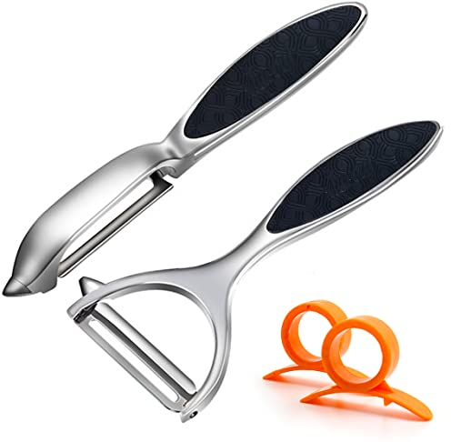 Sparschäler Schäler Edelstahl Zweischneidig Pendelklinge Rostfrei Spülmaschinengeeignet, 2PCS für Küche für Obst Karotten Auberginen Paar Mango Gurken Schokolade mit ergonomischem rutschfesten Griff