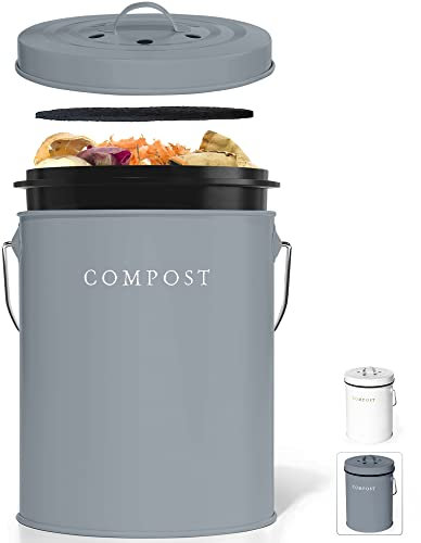 Contenedor de compostaje para encimera de cocina, contenedor de abono de cocina, contenedor de compost para encimera con tapa, cubo de compostaje para cocina, contenedor de compostaje interior,