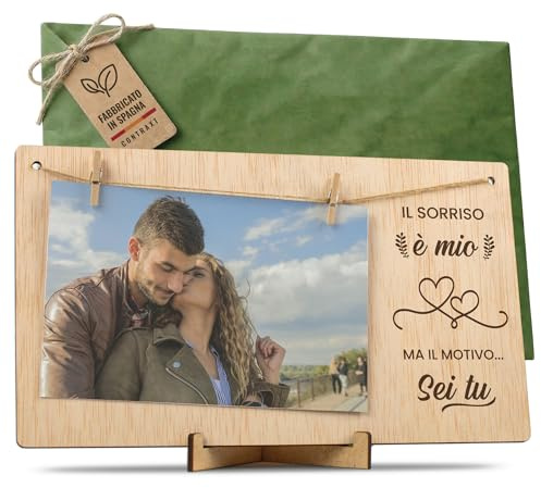 CONTRAXT Portafoto clip San Valentino. Regalo romantico dettaglio sorpresa Cornice Portafoto buon San Valentino legno Quadri porta foto clip polaroid uomo donna fidanzata (Coppia IT)