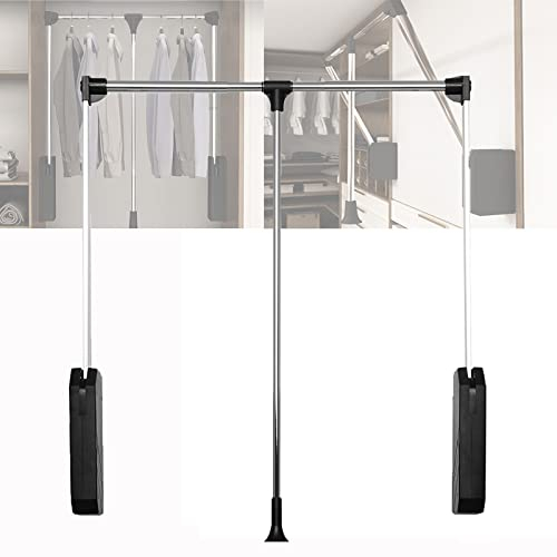 Garderobenlift, Verstellbare, Seitlich Montierte Schrankstange zum Herunterziehen mit Teleskopgriff , Robustes Stahlrohr mit Schwarzem Kunststoffgehäuse, Tragfähigkeit 40 kg(Size:890-1210mm)