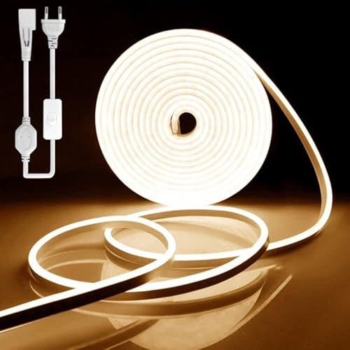 YOODI Neon LED-remsa 2M 230V LED Remsa För Utomhusbruk Varmt Ljus LED-flexibla Ljuslister 120LEDs/m, PVC-skärbara Vattentäta IP65-neonljus För Inomhus-och Utomhusbruk, Inklusive Nätadapter