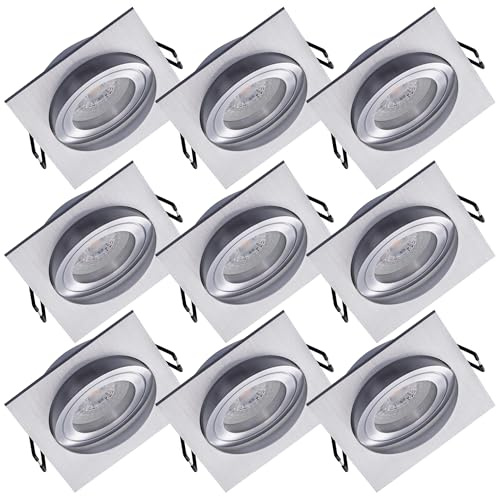 Oktaplex 9er Set Einbaustrahler mit LED Modul - 3 Stufen dimmbar - Aluminium Lyon 4,8W 3000K 230V 380lm Warmweiß Lochmaße 80mm LED Spot