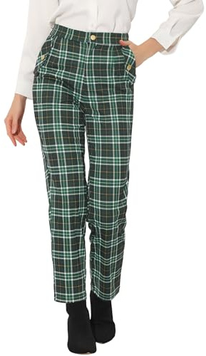 Allegra K dam casual vintage tartan byxor