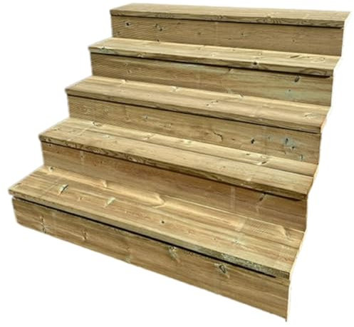 Scala esterna BERLIN, 5 gradini, Altezza 88cm, Larghezza 160cm, con alzate, Scala in kit in Legno Autoclave- Vinuovo