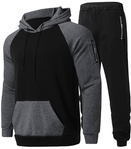 NUSGEAR Chandal Hombre Completo otoño invierno 2pc Patchwork Deportivo Jogging Fitness Tracksuit Sudaderas con capucha y pantalones Slim Fit Conjunto Cómodo bolsillos Traje Casual Moda Chandal 2024
