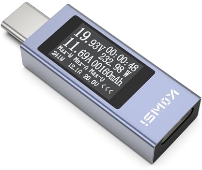 USB C Tester Amperímetro Voltímetro 4-30V 0-12A, Multímetro Digital Tipo C Probadores de Medidor de Potencia Capacidad de Carga Detector de Mesa de Prueba (Versión mejorada)