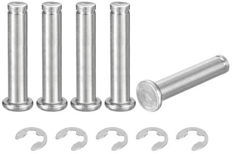 sourcing map 5Set M8x40mm Cylindrical Shaft Snap Ring Locating Pin, Silver | 304 Stainless Steel Flat Head Grooved Hinge Cylinder Position Pin with E Clip Retaining Ring