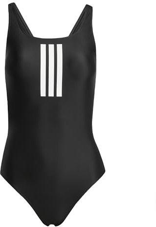 adidas Damen 3 Stripes V-Back Swimsuit, Black/White, 34