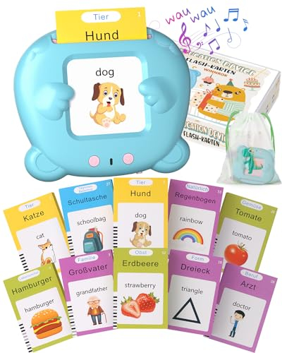 Winnrok Sprechende Lernkarten Deutsch Englisch Lernen für Kinder,Geschenke Kinder Sprechen Lernspielzeug Sprachförderung ab 2 3 4 Jahre, Flash Cards Lernspiele Vokabelfreund 224 Wörter Blau