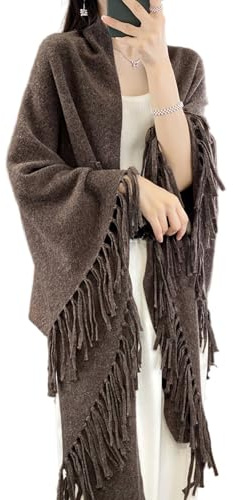 Ailaile 100% lana merino scialle avvolgere donna nappa poncho mantello cardigan autunno inverno allentato aperto maglione cappotto, Marrone moka, taglia unica