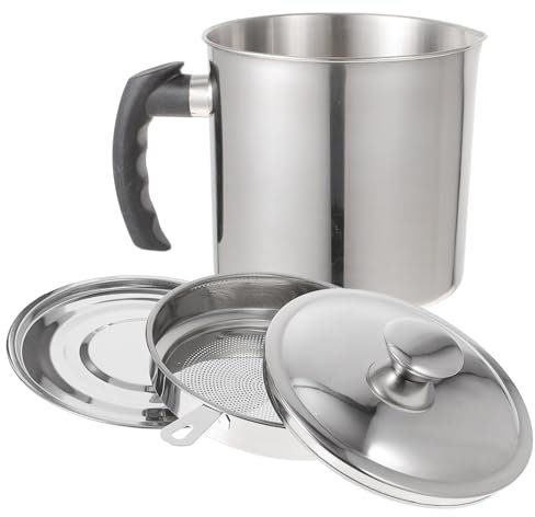 CRILSTYLEO Pentola Filtro Olio Barattolo Grasso Domestico in Acciaio Inox E Plastica Coperchio Anti Polvere E Filtro Per Minuscole Particelle