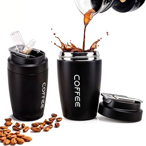 Genérico Taza térmica café para llevar 350ml | Vaso térmico antigoteo y antideslizante sin BPA | Doble pared acero inoxidable | Taza termo con tapa hermética para oficina, coche o viajes
