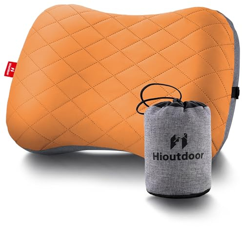 Hioutdoor Uppblåsbar kudde, kudde för camping med avtagbart örngott, luftkudde, strandkudde, ergonomisk resekudde, utomhus, uppblåsbar resekudde, bekväm sovkudde (orange)
