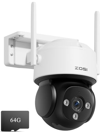 ZOSI 4K 8MP Überwachungskamera WLAN Außen mit 64GB Karte, 360° PTZ Kamera, Personen- & Fahrzeugerkennung, Auto-Tracking, 2-Wege-Audio, IR Nachtsicht