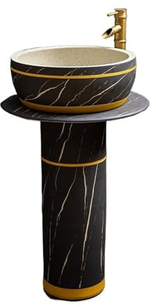 Lavandino a piedistallo Lavandino da bagno con piedistallo in ceramica for esterni, lavabo integrato rubinetto e kit di scarico