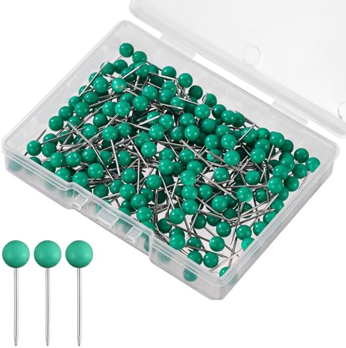 XIHIRCD 200pcs Map Push Pins, Map Tacks Round Head Pins | Small Thumb Tacks Marking Push Pins for Cork Board Bulletin Board Picture Photo Home Office School DIY Craft (Green)