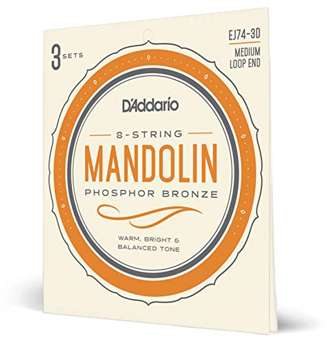 D'Addario Mandolin Strings, Phosphor Bronze, EJ74-3D, Medium Gauge 11-40, 8-String Set, Pack of 3