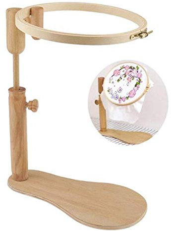 Punto de Cruz Marco Soporte, Ajustable Madera Bordado Labores Suelo Regazo Costura Herramienta, Mesa Tapicería Aro, Aro Estante - Diámetro 28cm